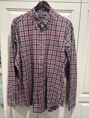 Ralph Lauren Men’s Red and Green Plaid Button-Down Shirt